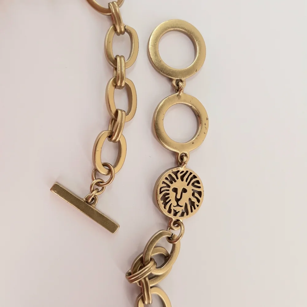 Anne Klein Vintage Mogul Heavy Brushed Satin Gold Tone Lucite Jewels Necklace - Picture 9 of 12